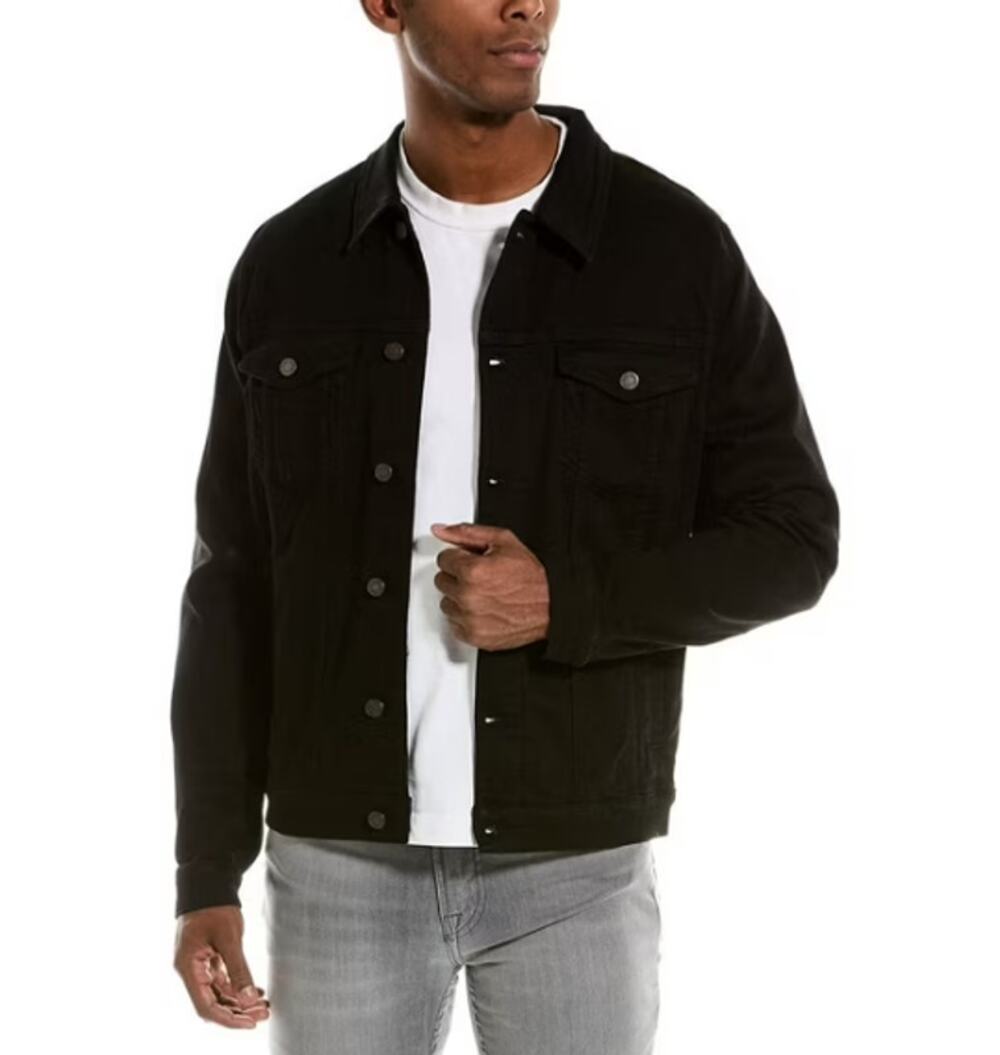 7 FOR ALL MANKIND Men's Perfect Trucker Jean Jacket XL Black Denim Stretch NWT